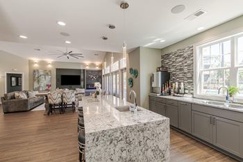 Indoor entertainment kitchen with serving bar